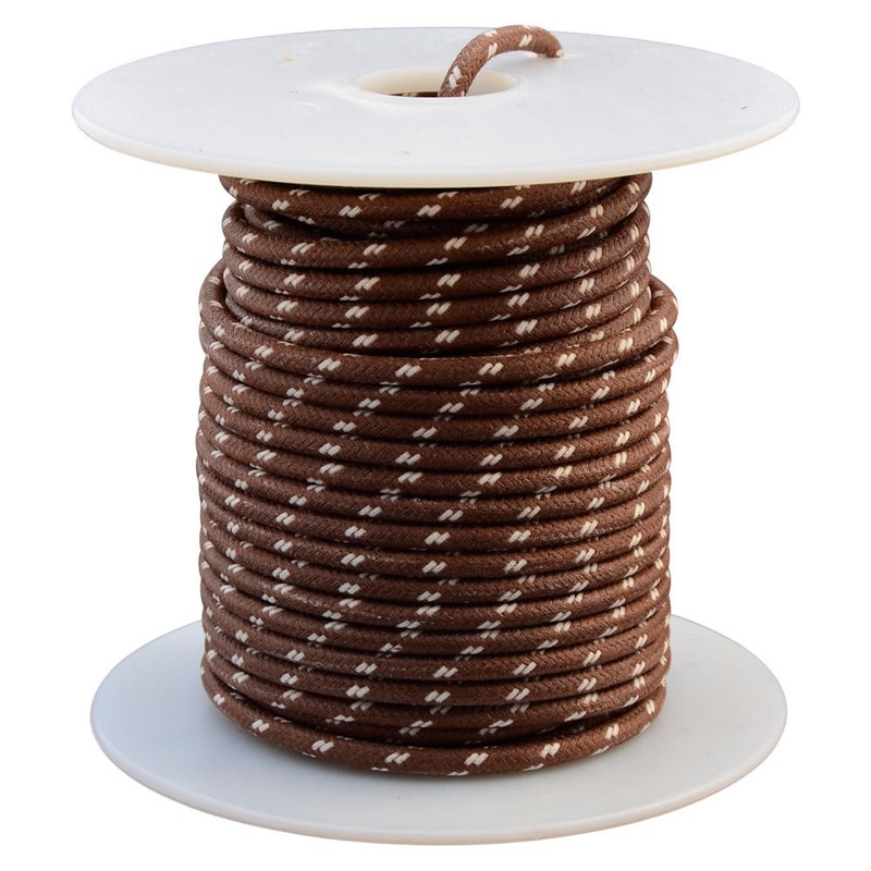 16 AWG Vintage Cloth Covered Automotive Electrical Wire – Brown with 2 White Tracers – 10 FT