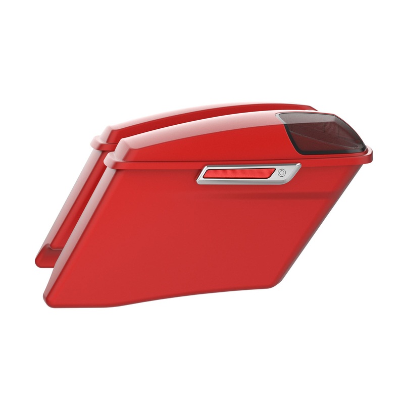 HR3 Wicked Red Denim CVO Stretched Saddlebags with Speaker Lids For 14-23 Harley Touring