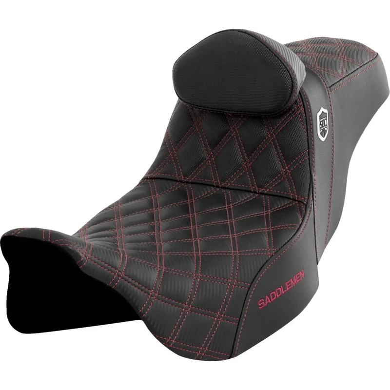 Saddlemen Pro Series SDC Performance Grip Burgundy Stitching Seat With Backrest Black / Burgundy