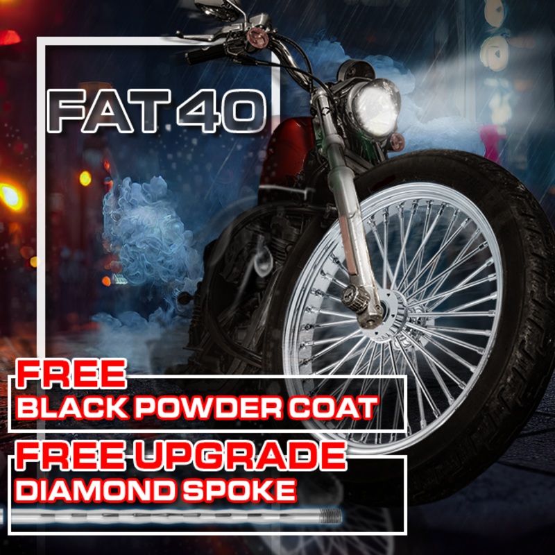 [SALE] 40 FAT SPOKE WHEEL FREE BLACK POWDER COAT FREE DIAMOND SPOKE