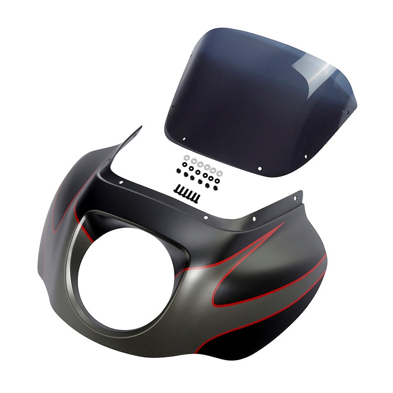 HR3 Industrial Gray Denim / Black Denim Headlight Fairing & Windshield Fit For Harley Softail FXBB FXLR 2018-2025