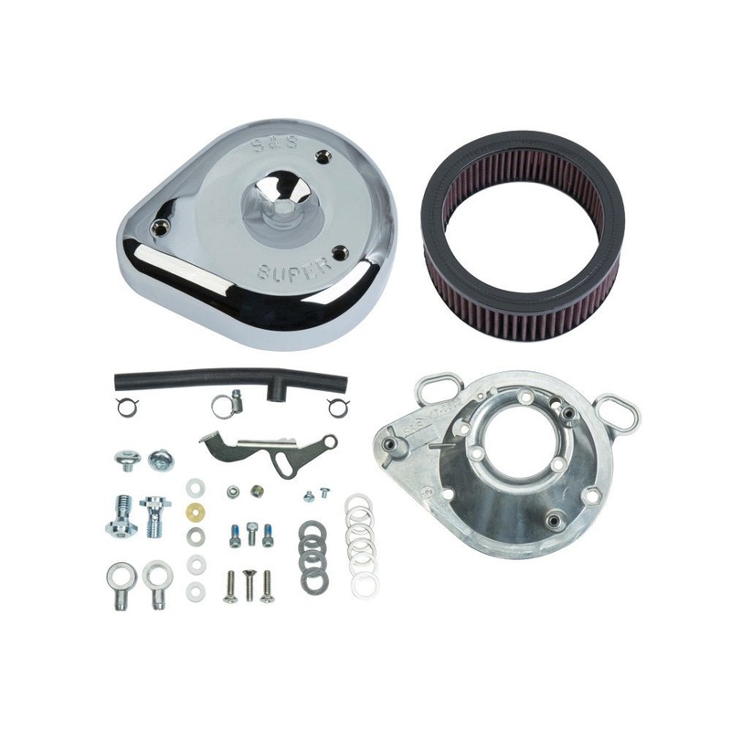 Teardrop Air Cleaner Kit – Chrome. Fits Big Twin 1992-1999 & Sportster 1991-2003 Models with S&S Super E or G Carburettor.