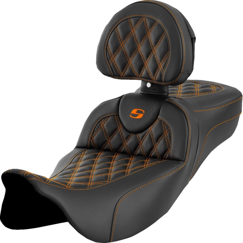 Roadsofa LS Extended Reach With Driver’s Backrest Seat, Orange Stitch – 08-23 Touring
