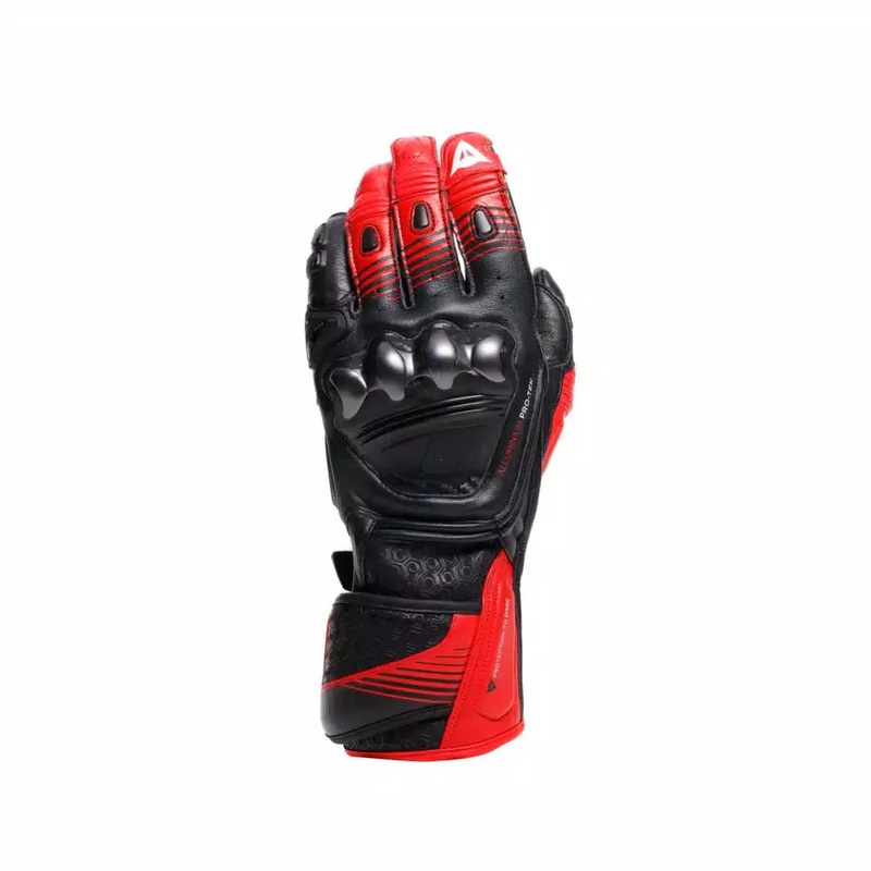 Dainese Fiero Metal Leather Gloves Black / Red Lava / White