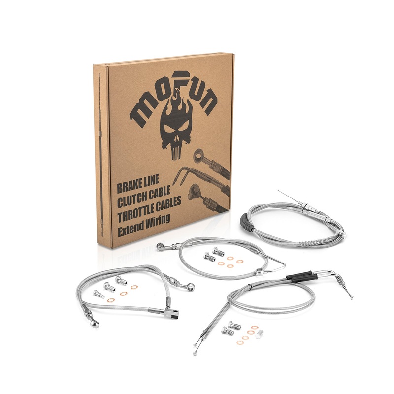 Extended Length Throttle and Idle Cable Kit, Extended Length ABS Upper and Lower Hydraulic Front Brake Line, Clutch Cable Kit for 2011-2014 Haley Softail w/ABS (for 14″-16″ Handlebar)