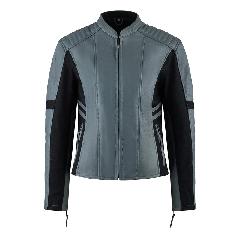 MotoGirl Amelia Ladies Leather Jacket Grey