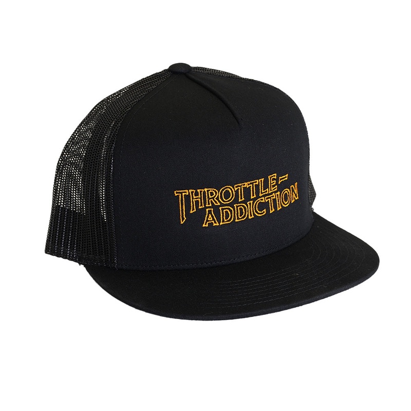 Throttle Addiction – 5 Panel Snap Back Hat – Outline Logo Hat – Black