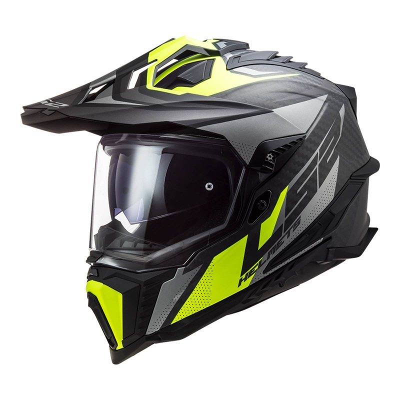 LS2 MX701 Explorer Carbon Focus Helmet – Matte Titanium / Hi-Vis Yellow