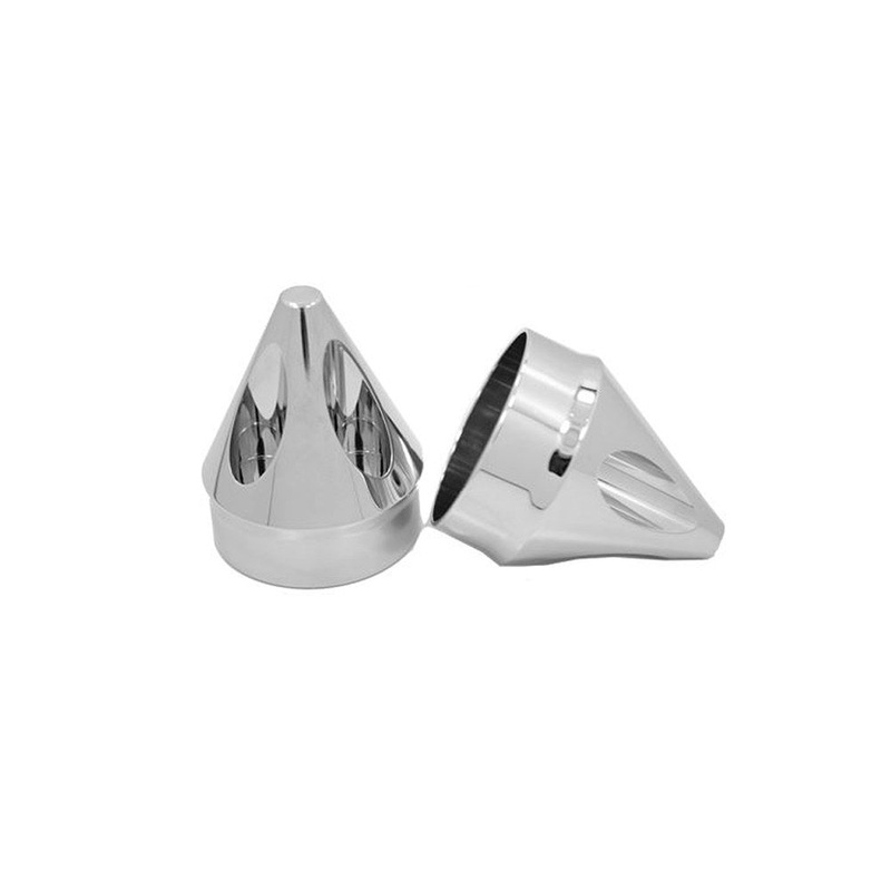 Spike Front Axle Caps – Chrome. Fits Softail, Dyna, Touring, Sportster, Street & V-Rod with 25mm Axle.