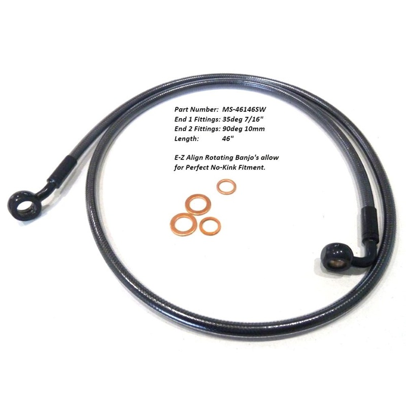 46in. E-Z Align Front Brake Line with 7/16in. x 35 Degree Banjo – Black Pearl.