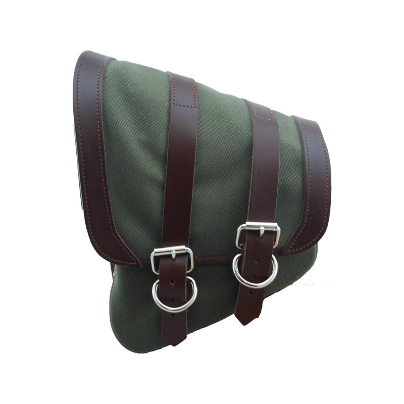 La Rosa Design Canvas Swing Arm Left Saddle Bag With Black Straps Brown Army Green For 87-23 Softail