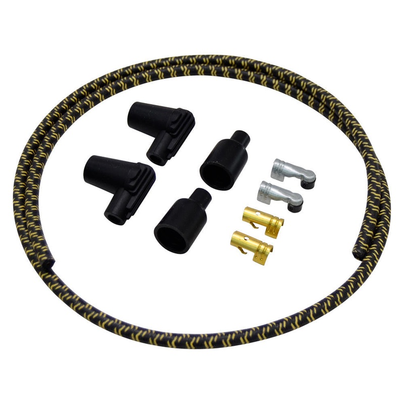 7mm Braided Cloth Motorcycle Spark Plug Wire Kit – Black / Yellow