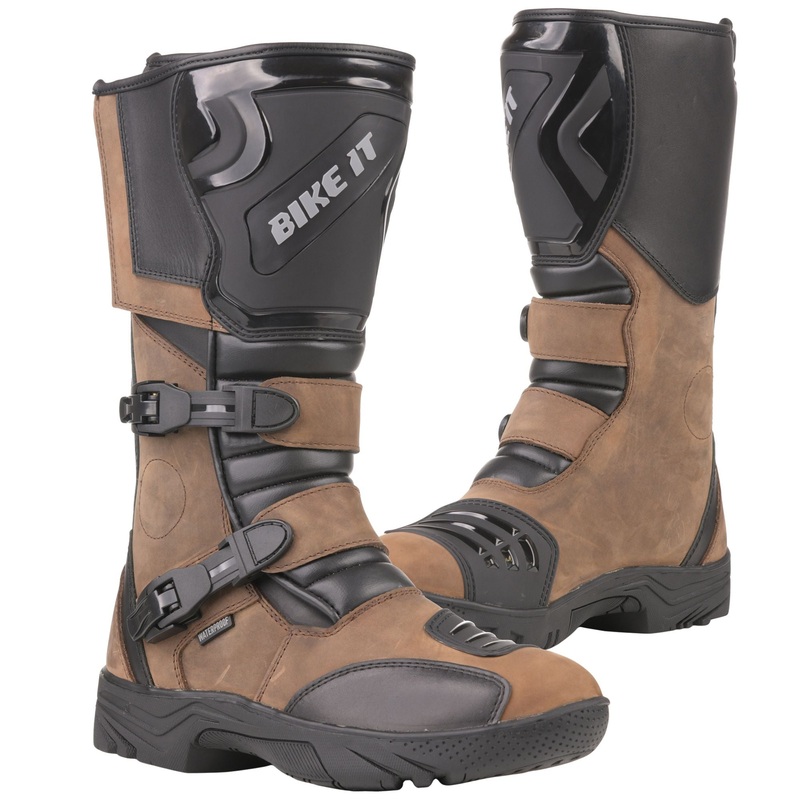 Bike It ‘Triple-Black’ Motorcycle Adventure Boots (Brown) – UK7 / EUR41