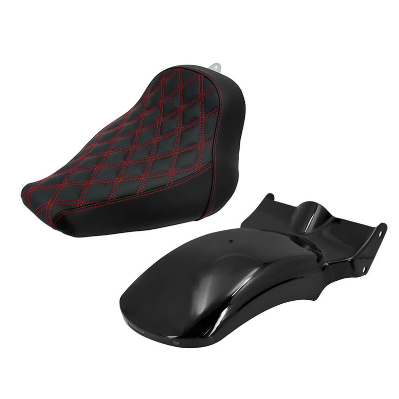 Motorcycle Rider Solo Seat With Rear LED Fender Set for Harley Softail Fat Boy ’18-’25