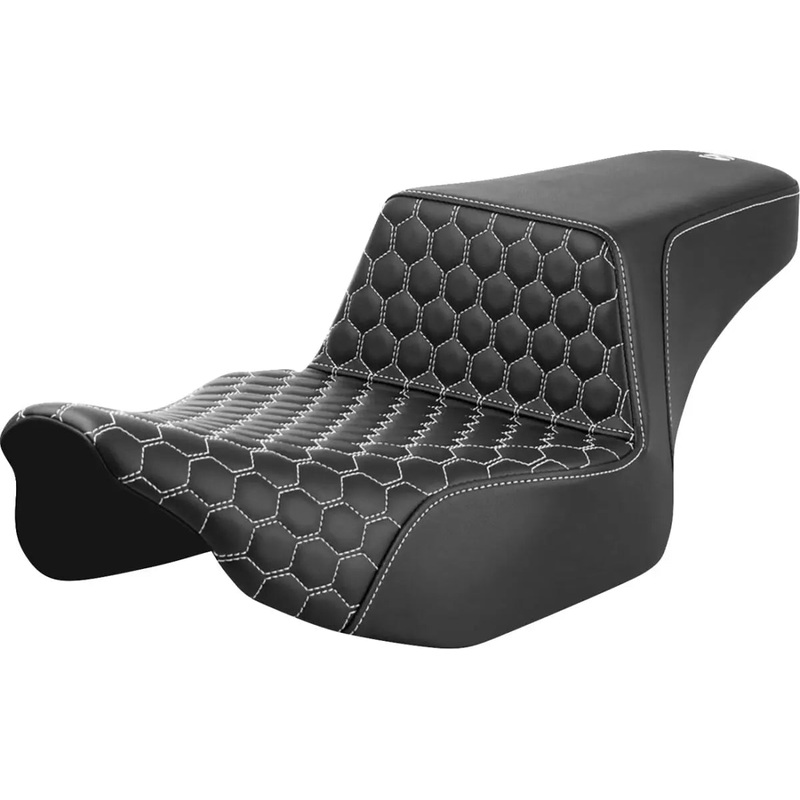 Saddlemen Honeycomb Step-Up White Stitching Extended Reach Seat Black / White