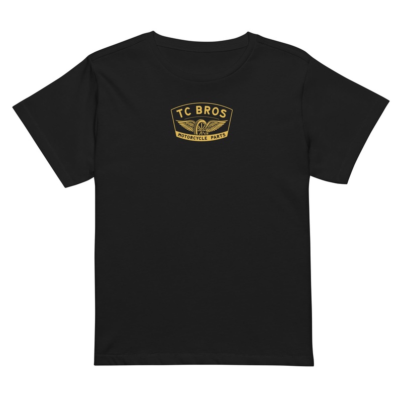 Womens high-waisted t-shirt – Winged Wheel – Black/Gold