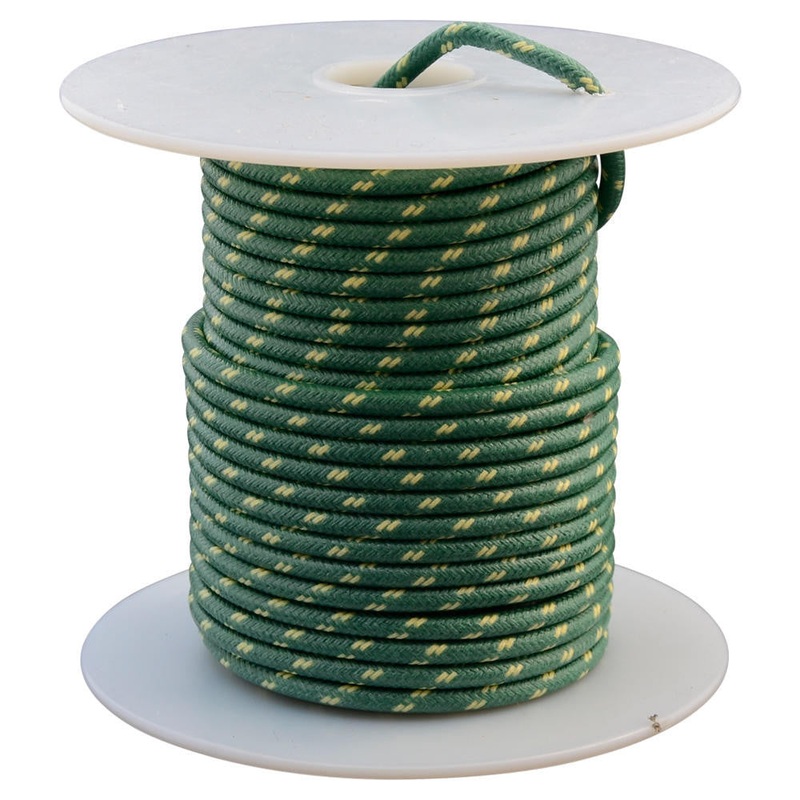 16 AWG Vintage Cloth Covered Automotive Electrical Wire – Green with 2 Yellow Tracers – 10 FT