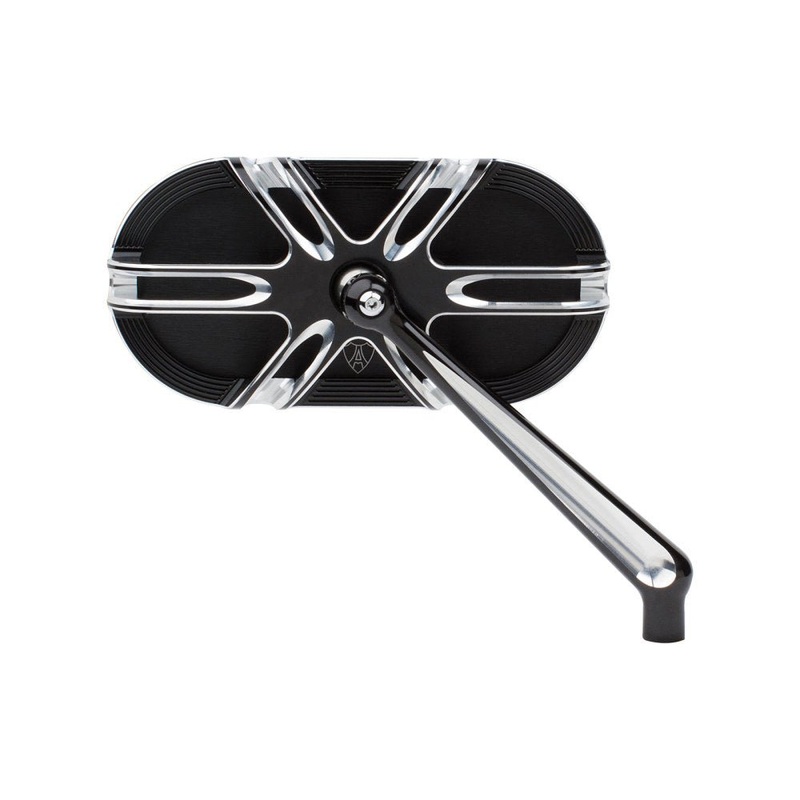 Arlen Ness Deep Cut Caged Series Mirror- BLACK. Fits RHS