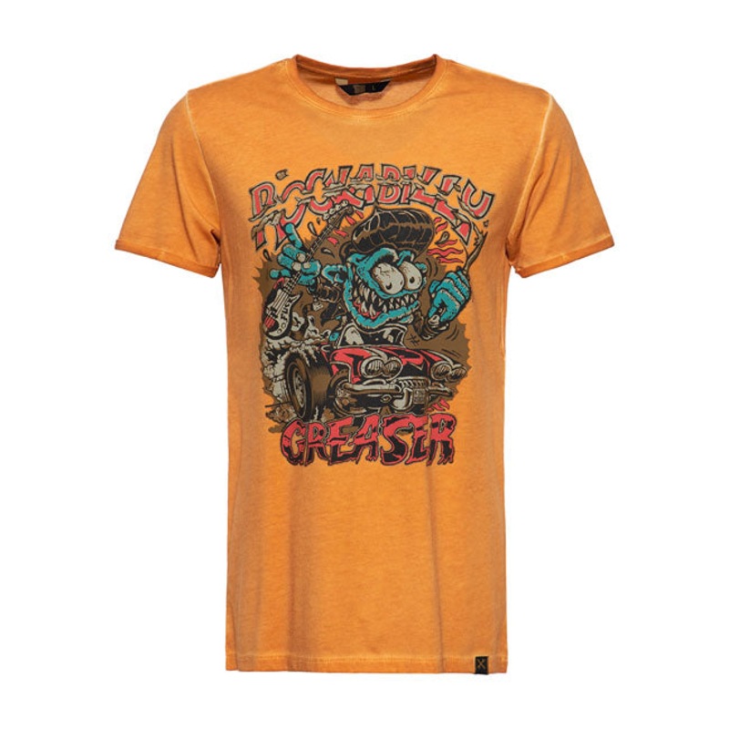 King Kerosin Rockabilly Greaser T-Shirt Oilwashed Cheddar