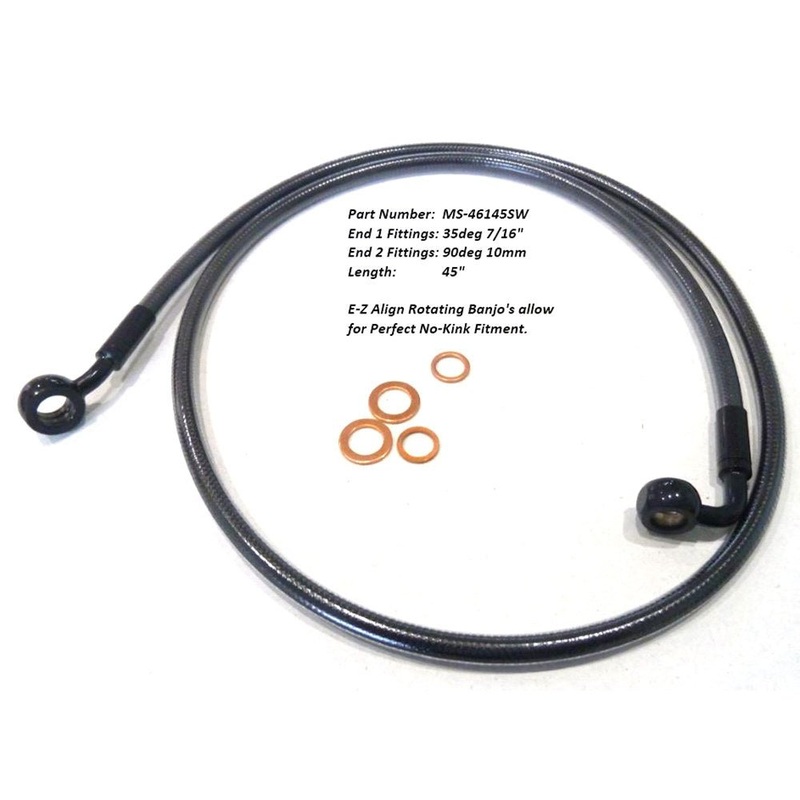 45in. E-Z Align Front Brake Line with 7/16in. x 35 Degree Banjo – Black Pearl.