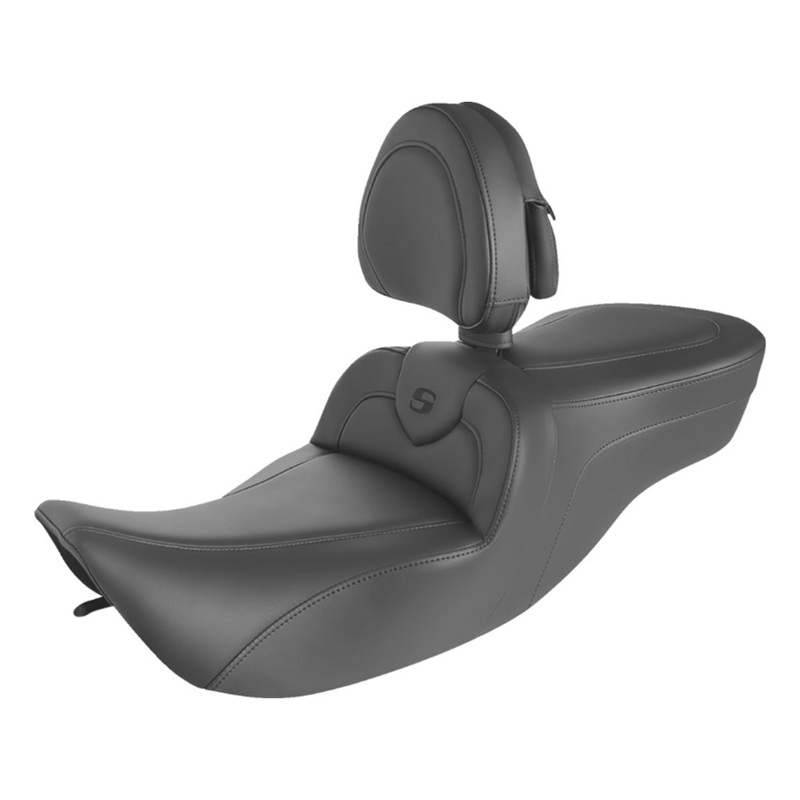SADDLEMEN – RoadSofa Seat – with Backrest – Black w/ Black Stitching – 97-98 FLHR (EXCEPT FLHRS)