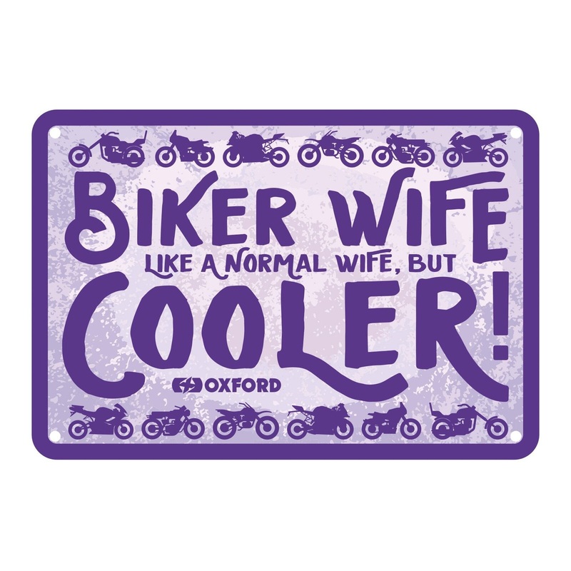 Oxford Garage Metal Sign: “Biker Wife, Like a Normal Wife, But Cooler”