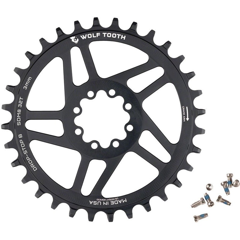 Wolf Tooth Round Chainring – 32t – SRAM 8-Bolt Direct Mount – Drop-Stop B – 3mm Offset – Black