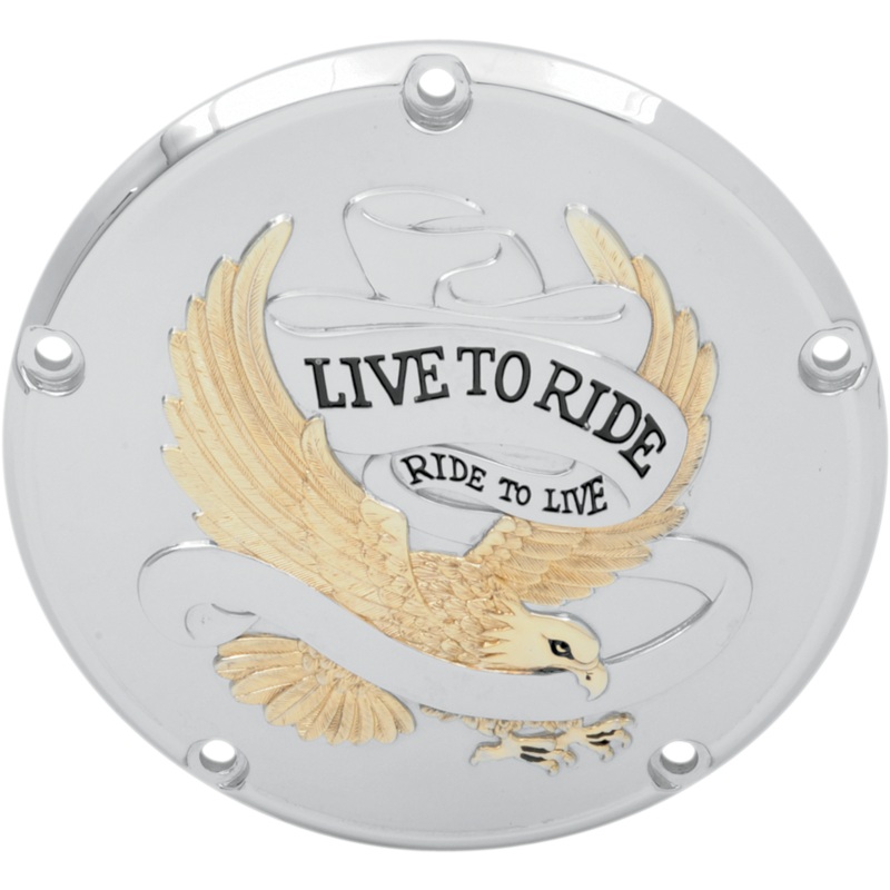 Live to Ride Derby Cover – 5-Hole – Gold – 99-18 Big Twin