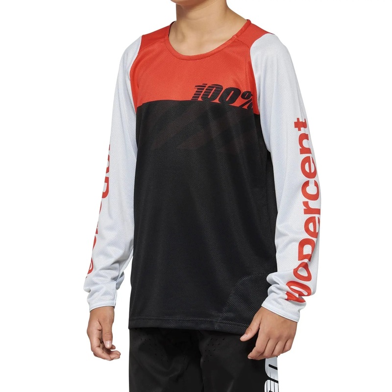 100% R-Core Youth Long Sleeves Jersey Black / Racer Red