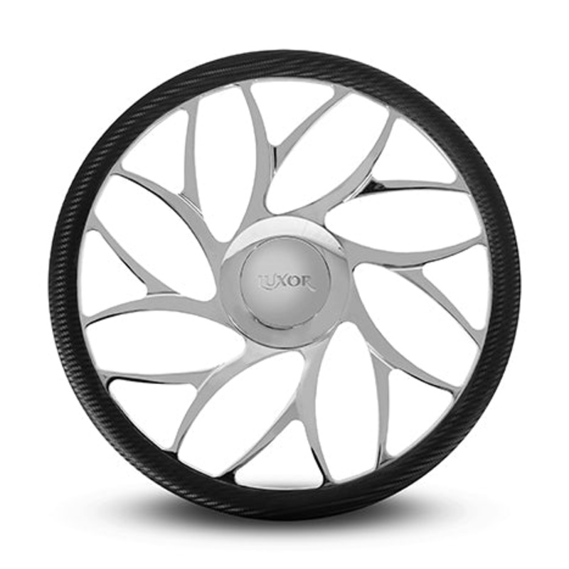 15″ Forged Billet Chrome Sunshine Steering Wheel with Carbon Fiber Wrap