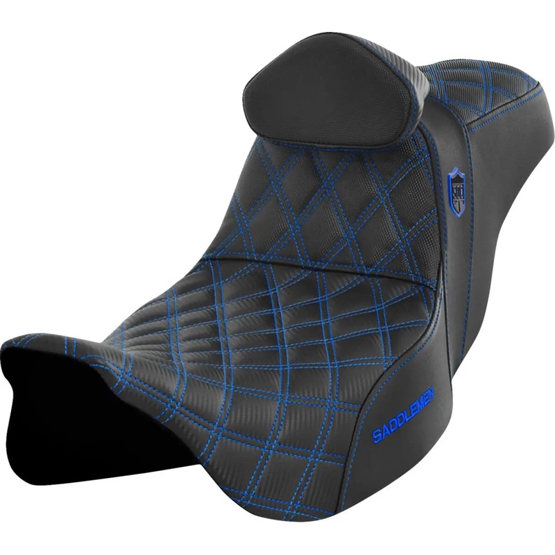 Saddlemen Pro Series SDC Performance Grip Blue Stitching Seat With Backrest Black / Blue