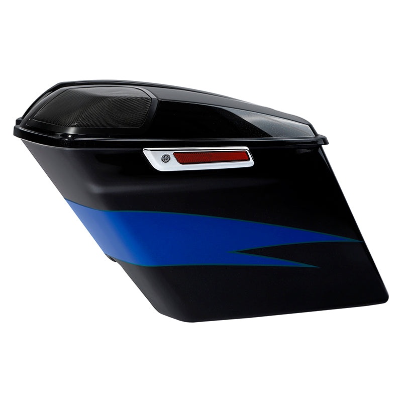 HR3 Candy Cobalt / Indigo Ink  5″ Stretched Extended Saddlebags with speaker lids For Harley Touring 2014-2023