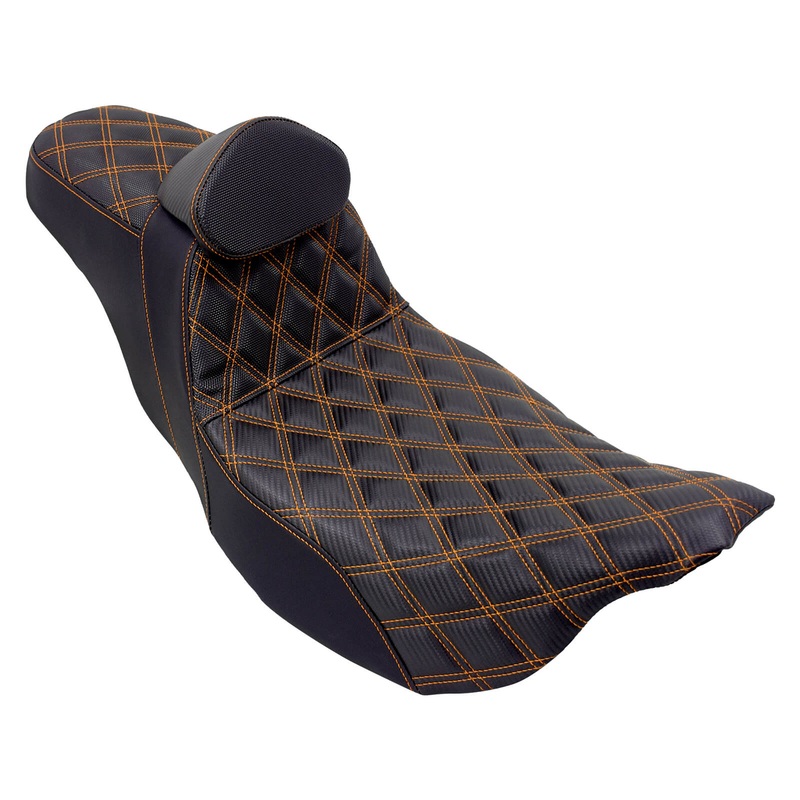 Rider Passenger Step Up Seat w/ Adjustable Backrest for Harley Touring ’08-’23 Orange | Mactions