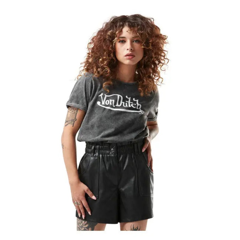 Von Dutch V-Neck Logo Ladies T-Shirt Dark Grey