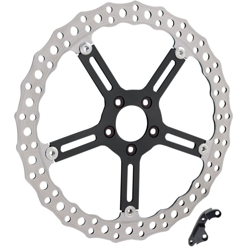 15″ Jagged Left Big Brake Rotor Hub Mount, Black – Dyna / Softail