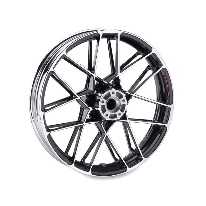 Harley Davidson 43300672 Fugitive 19 in. Front Wheel KIT,FR WHL,S/7SPK,CTRS CHRM,19X3.5 | 7 spoke, with 14101128 (contrast chrome) (traditional F06 paint scheme)